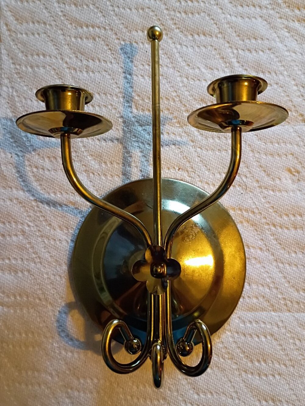 Vintage Polished Brass 2-Light Wall Candle Sconce Floral Scroll Detail made USA